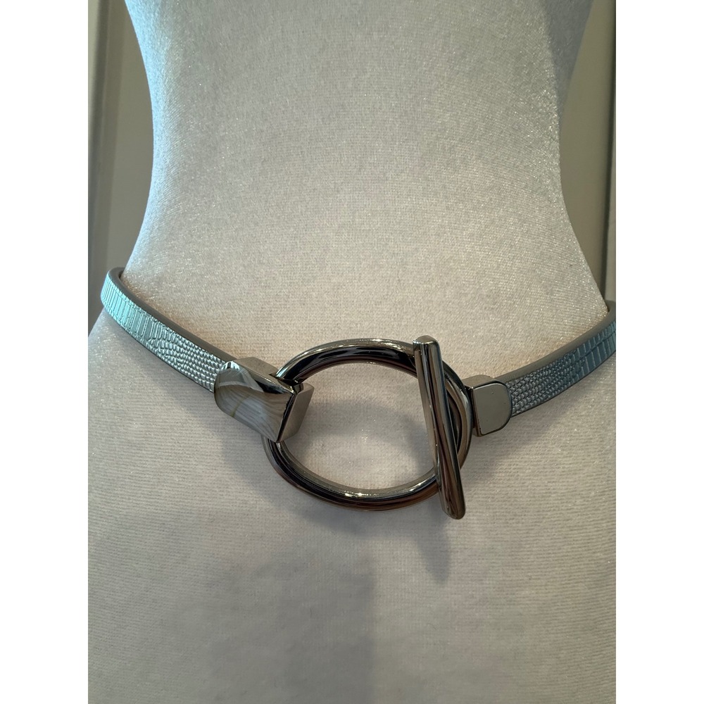 Express Metallic Silver Faux Croc Skinny Slide Belt Oval Toggle Buckle Size S/M